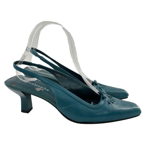 Apostrophe womens heels size 8 Grace teal leather 90s slingbacks